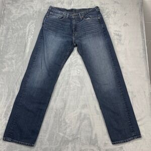 Levi's 505 Jeans Mens 34x34 Blue Denim Faded Regular Fit Red Tab Straight Leg